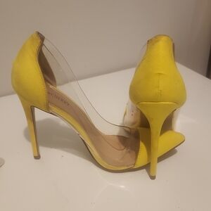 Vibrant Yellow Stiletto Heels with Transparent Panels